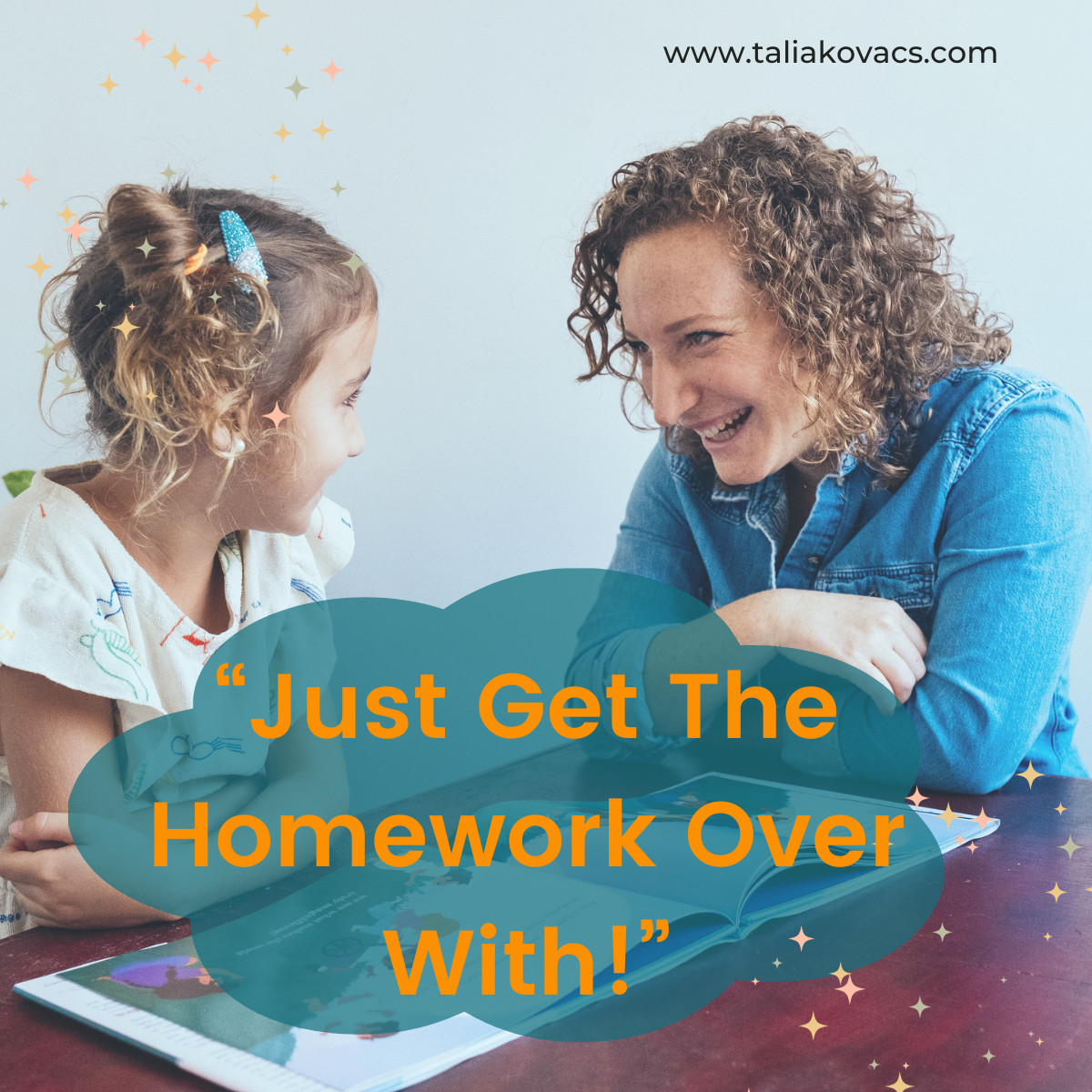 Child and Adult talking over homework books